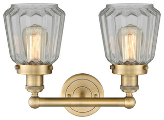 Edison Chatham 2-Light 16" Vanity Light, Brushed Brass Finish, Matte White Shade