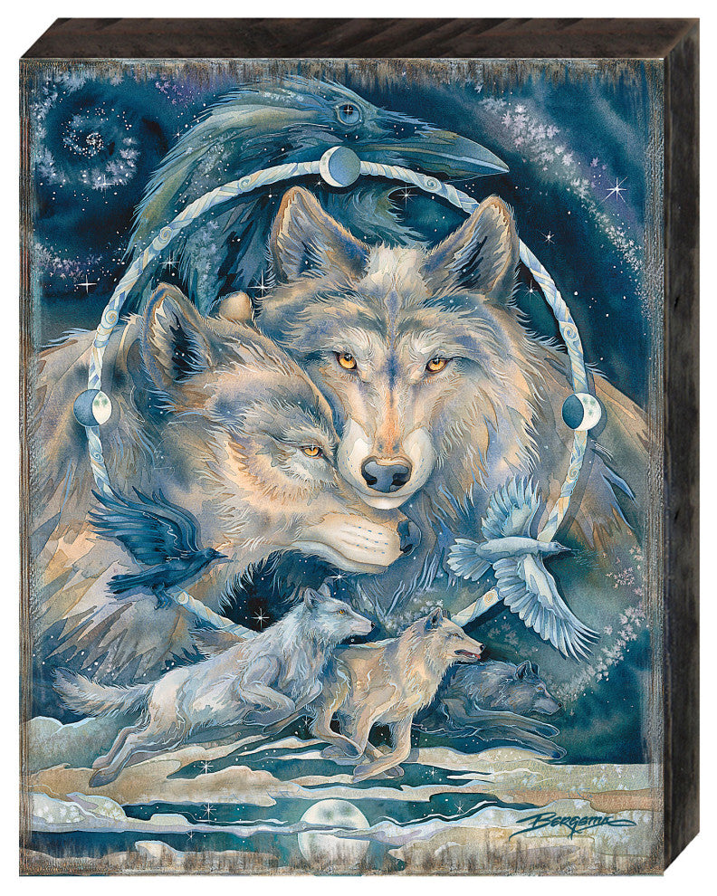 In Spirit I Am Free Wolves Ravens Wooden Wall Art, Petite 7.5x5.5