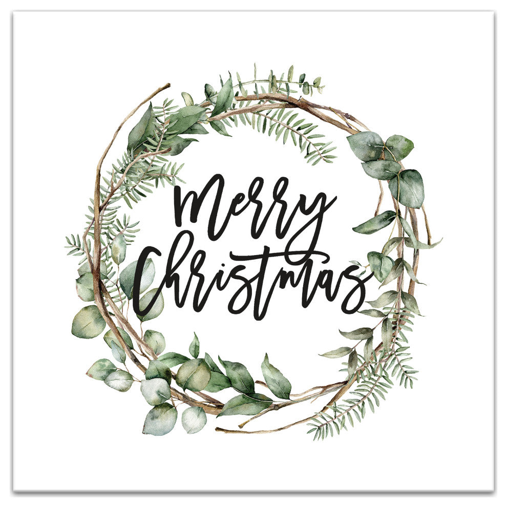 Merry Christmas Wreath 24x24 Canvas Wall Art