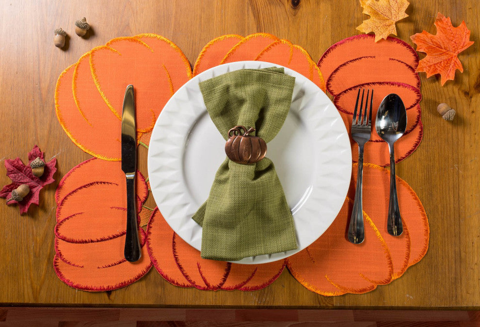 Placemat Embroidered Pum-Packins, Set Of 4