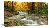 Forest Waterfall with Yellow Trees, Large Landscape Canvas Art Print, 32"x16"