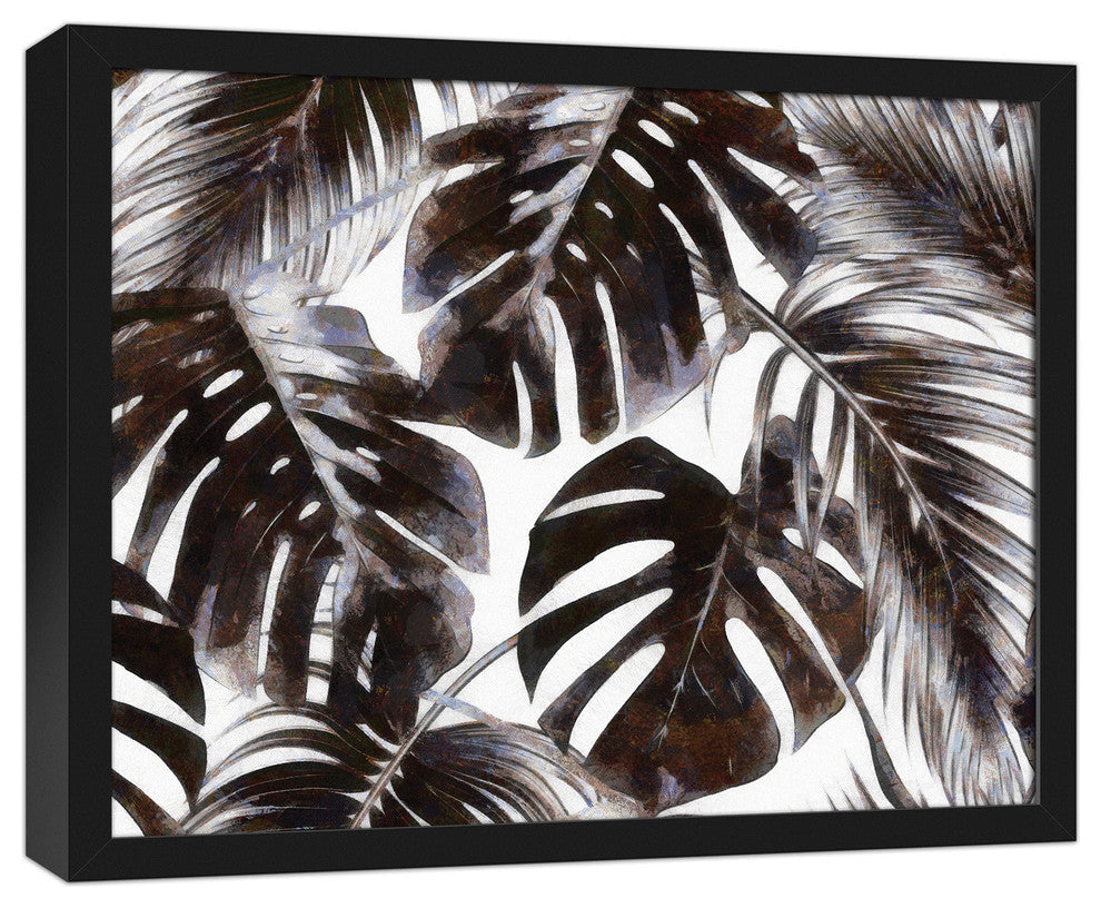 Gray Palm Leaves Framed Canvas, 20"x16"