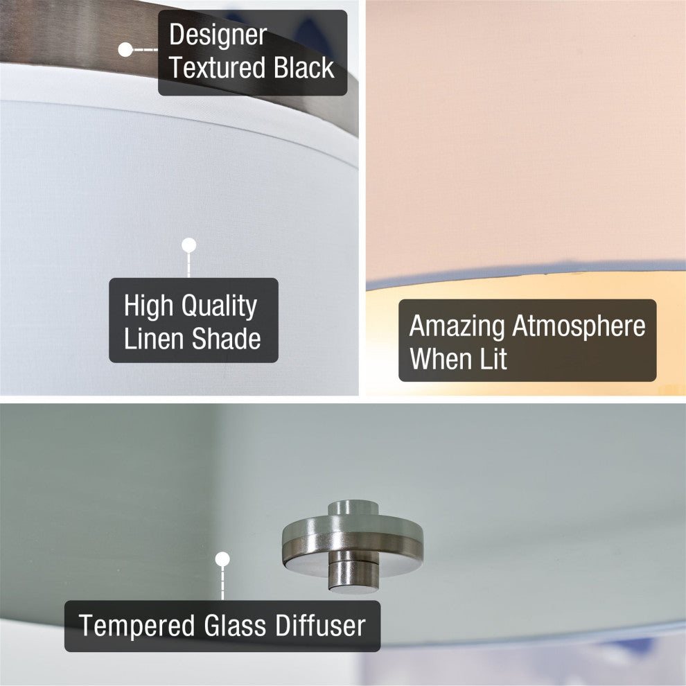 Kira Home Walker 20" Flush Mount Ceiling Light, White Fabric Shade, Round Glass