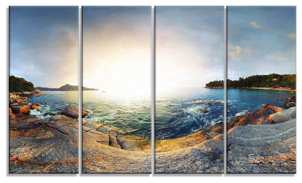 "Rocky Coast in Andaman Sea" Landscape Wall Art Canvas Print, 4 Panels, 48"x28"