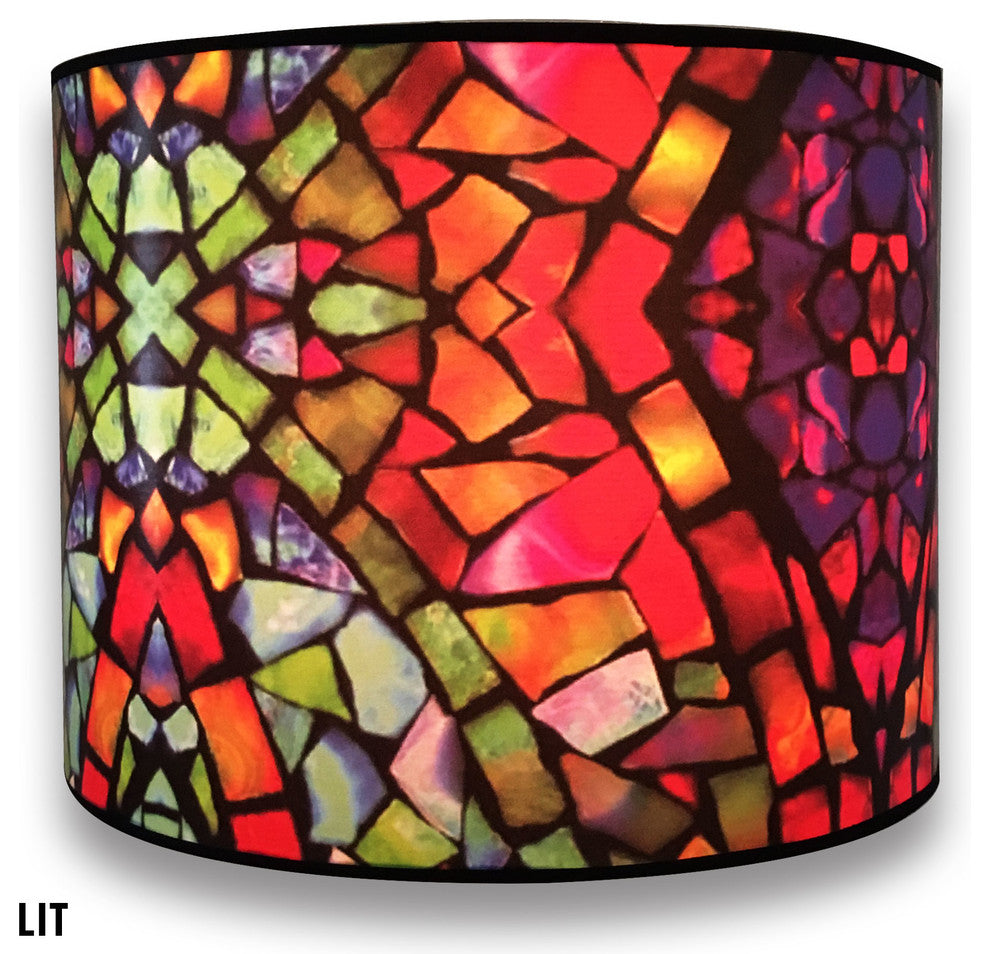 Decorative Handmade Lamp Shade, Mosaic Stained Glass Design, 10"x10"x8