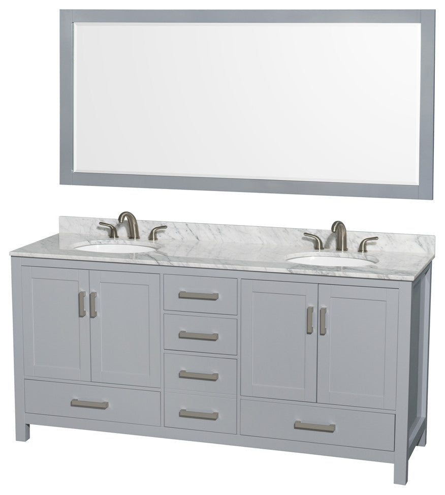 Wyndham WCS141472DGYCMUNOM70 72" Vanity in Gray + Carrera Marble and Round Sink