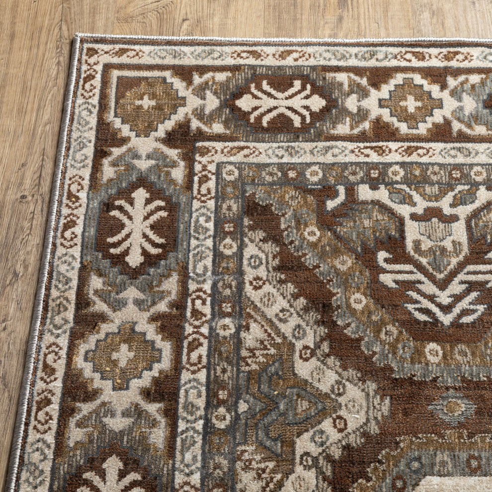 Emilia Traditional Panel Medallion Rust/ Blue Area Rug 6'7" x 9'6"