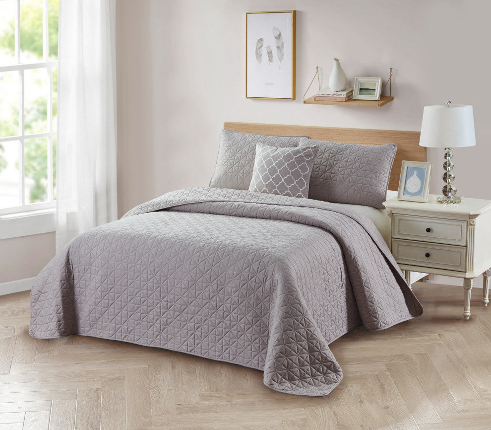 Bibb Home 4 Piece Solid Quilt Set, Taupe, Twin