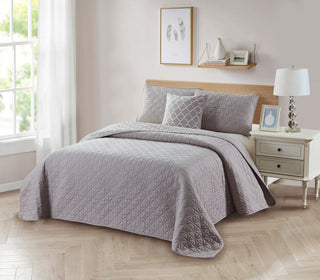 Bibb Home 4 Piece Solid Quilt Set, Taupe, Twin