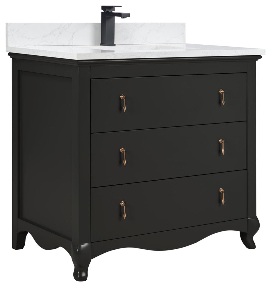 Legion Furniture WS2512 Series Bathroom Sink Vanity, Tricorn Black, 36", Artificial Stone Top, Single Sink