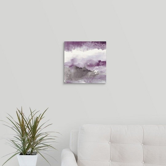 "Midnight at the Lake III Amethyst and Grey" Wrapped Canvas Art Print, 12"x12