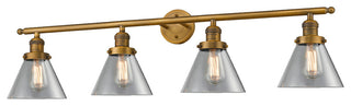 Large Cone 4-Light Bath Fixture, Clear Glass, Brushed Brass