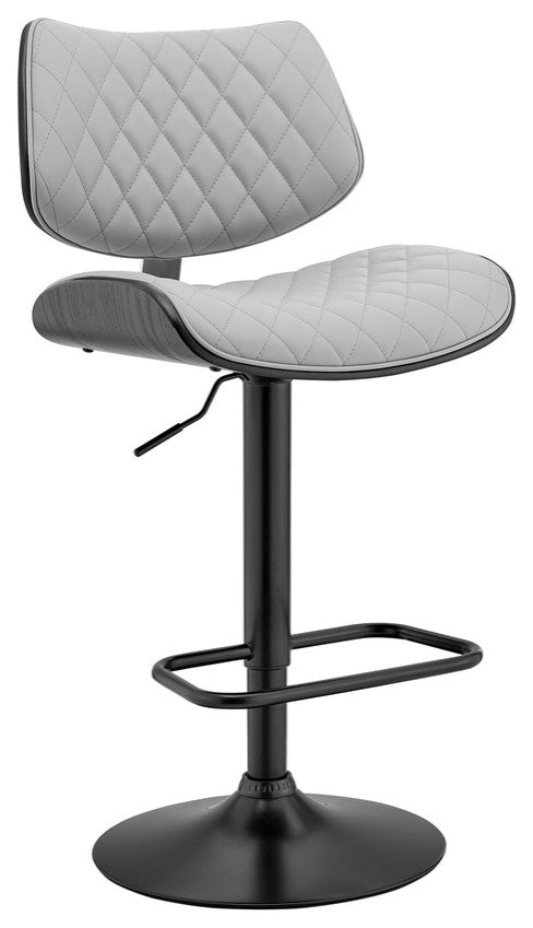 45" Gray Faux Leather And Iron Swivel Adjustable Height Bar Chair