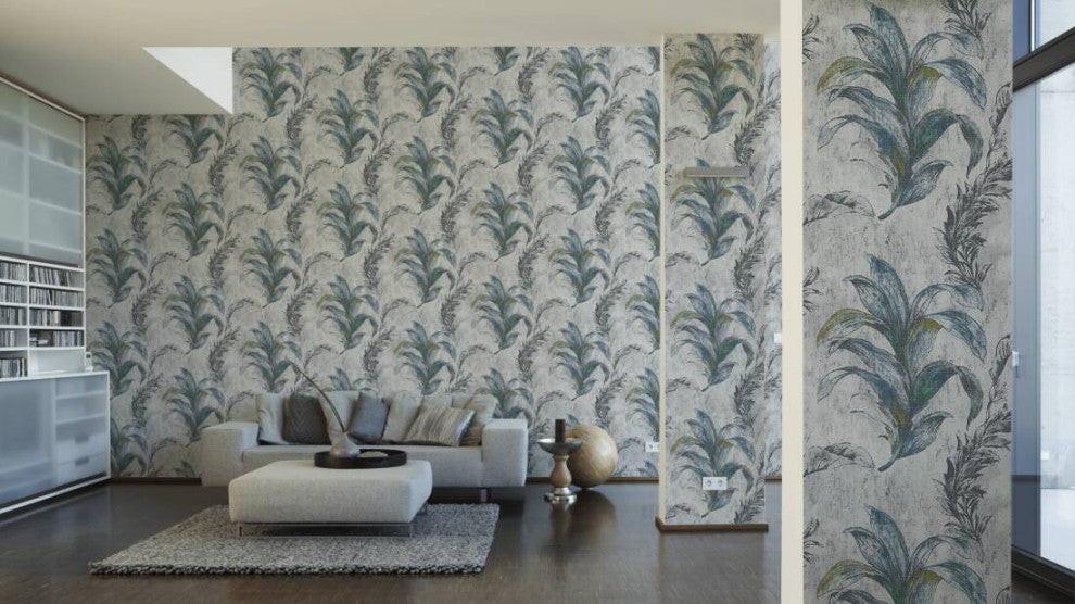 Modern Textured Wallpaper With Floral, 304561, Beige Green, Sample