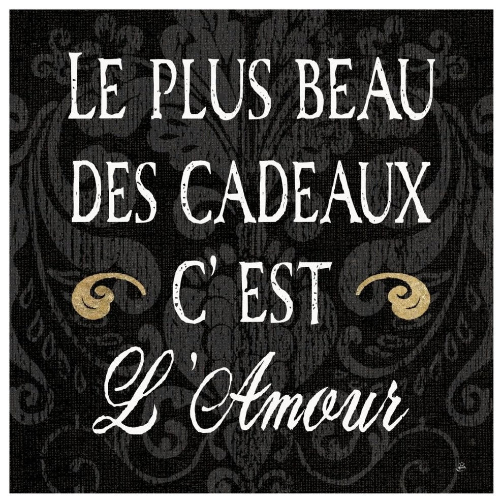"Inspirational Collage I French on Black" Print by Daphne Brissonnet, 38"x38"