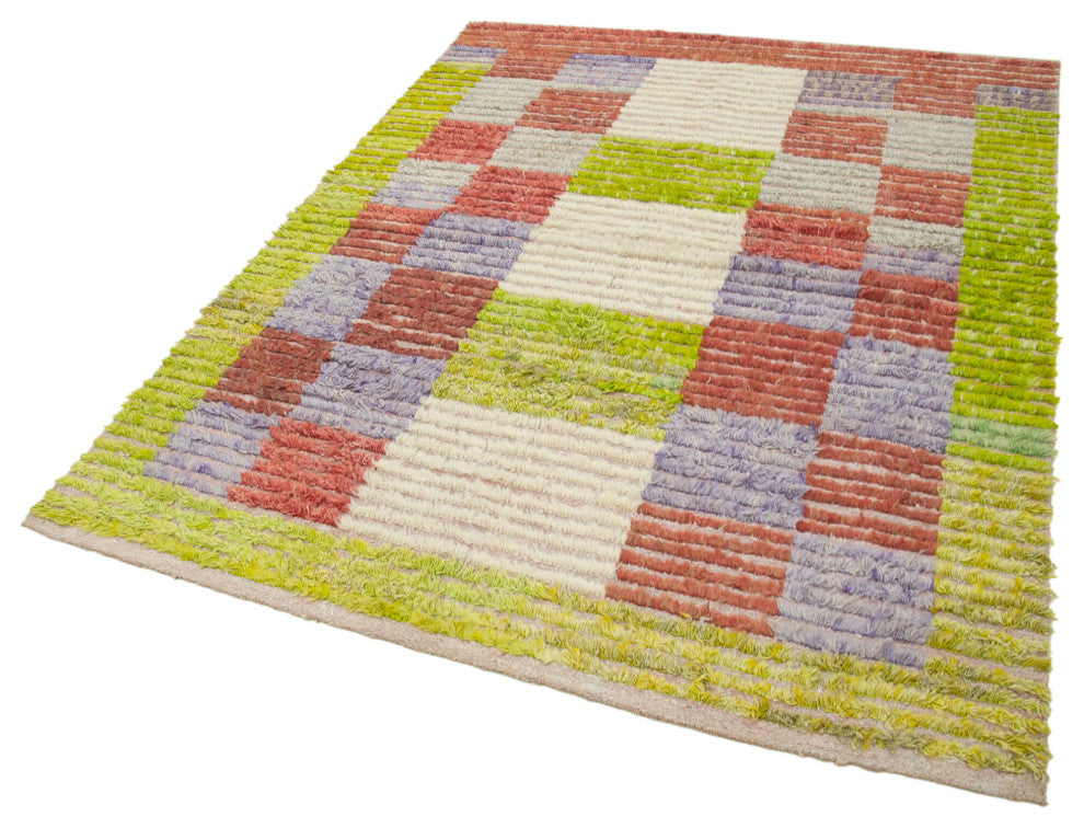 Rug N Carpet - Handmade Turkish 5' 2'' x 6' 8'' Modern Design Wool Kilim Rug