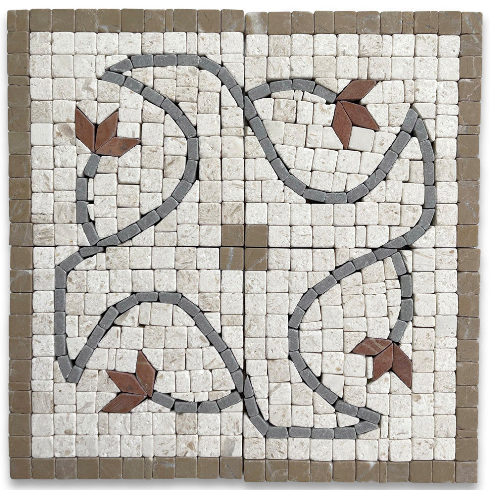 Marble Mosaic Border Decorative Accent Tile Edera 4x4 Tumbled, 1 piece