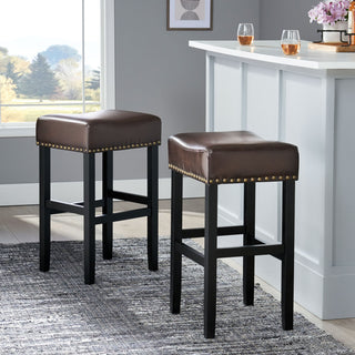 GDF Studio Chantal Backless Leather Stools, Set of 2, Brown, Bar Height