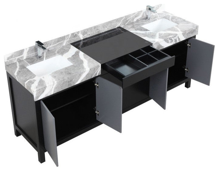 Zilara Black and Grey 84" Double Vanity, Monte Chrome Faucet Set