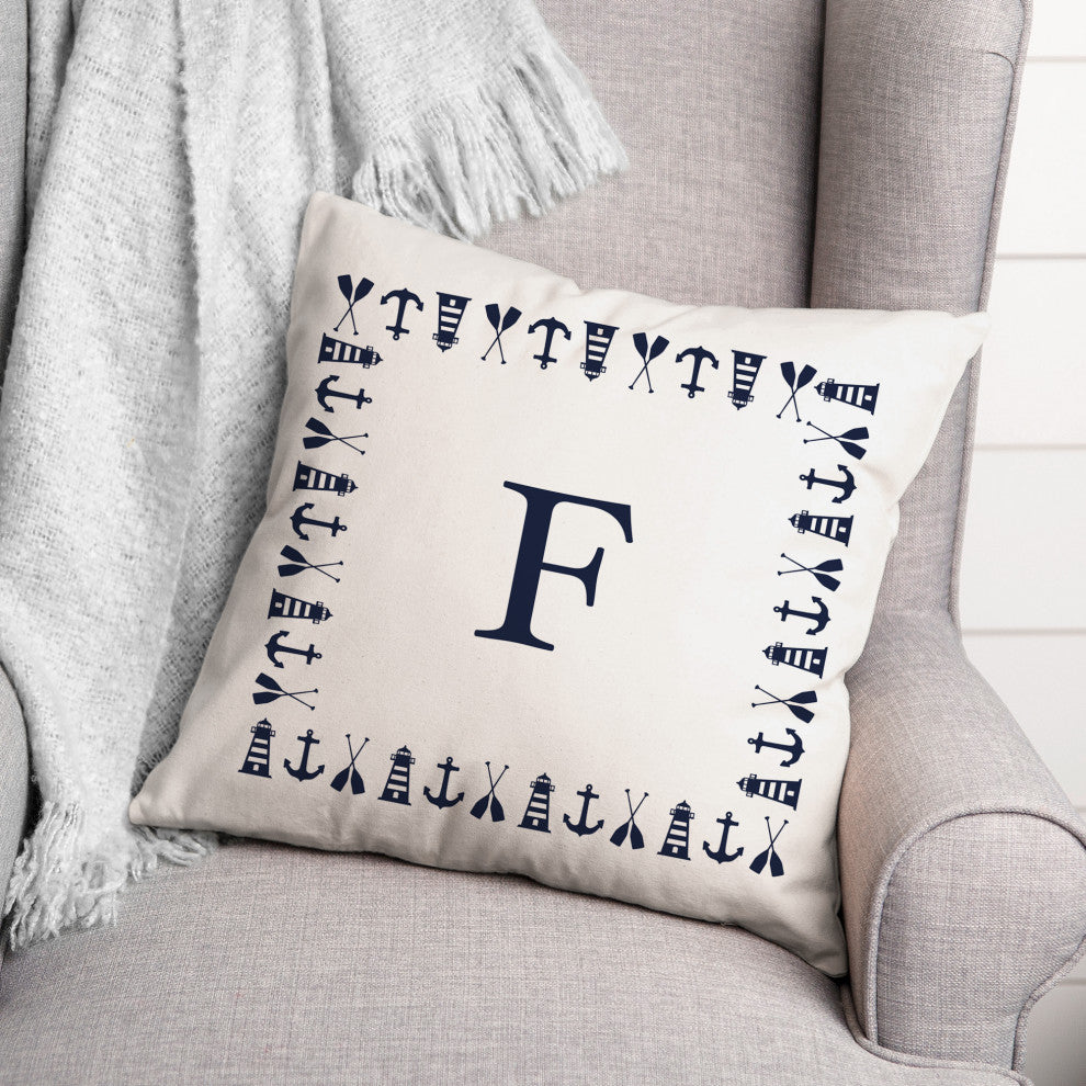 Nautical Monogram - F 18x18 Indoor / Outdoor Pillow