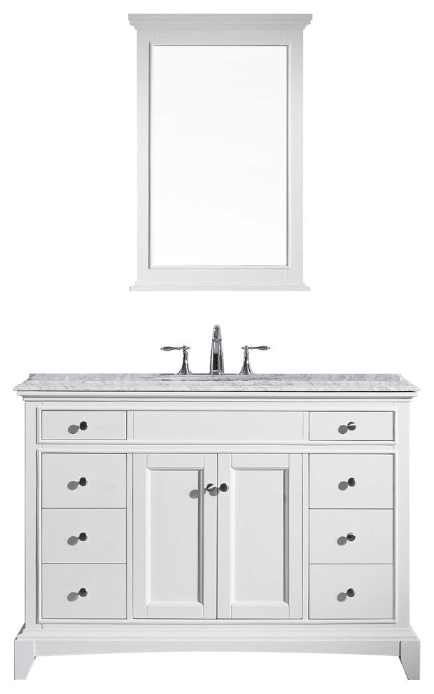 48" White Vanity Set Double OG White Carrera Marble Top,White Porcelain Sink