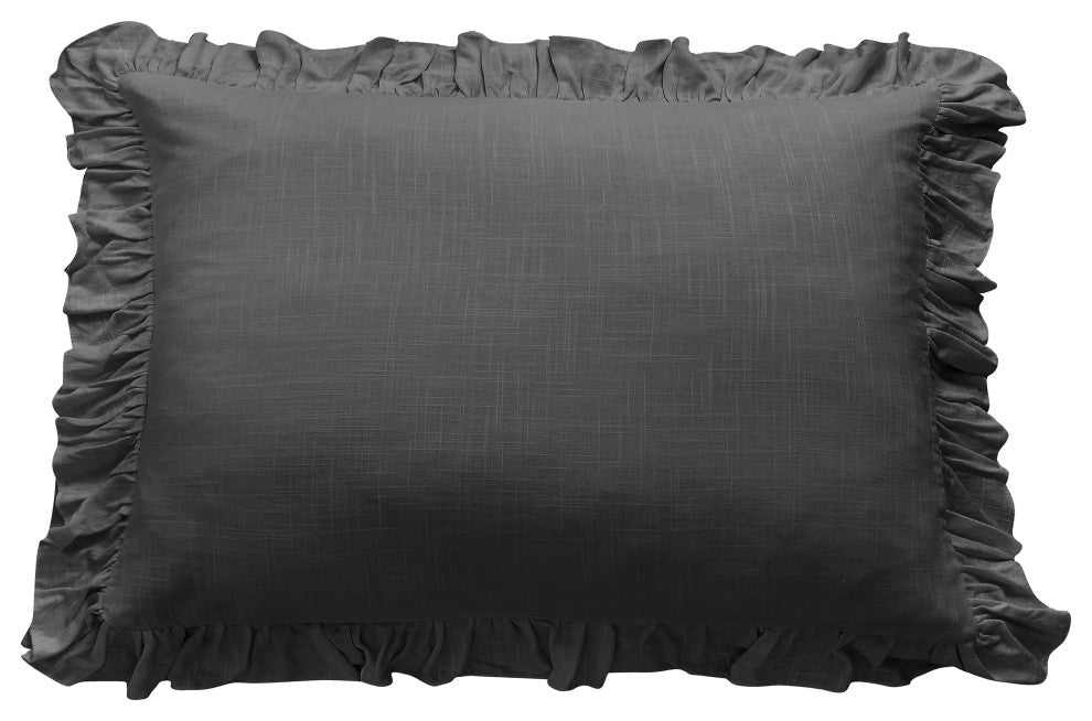 Lily Washed Linen Ruffle Dutch Euro Pillow, 27"x39", Slate