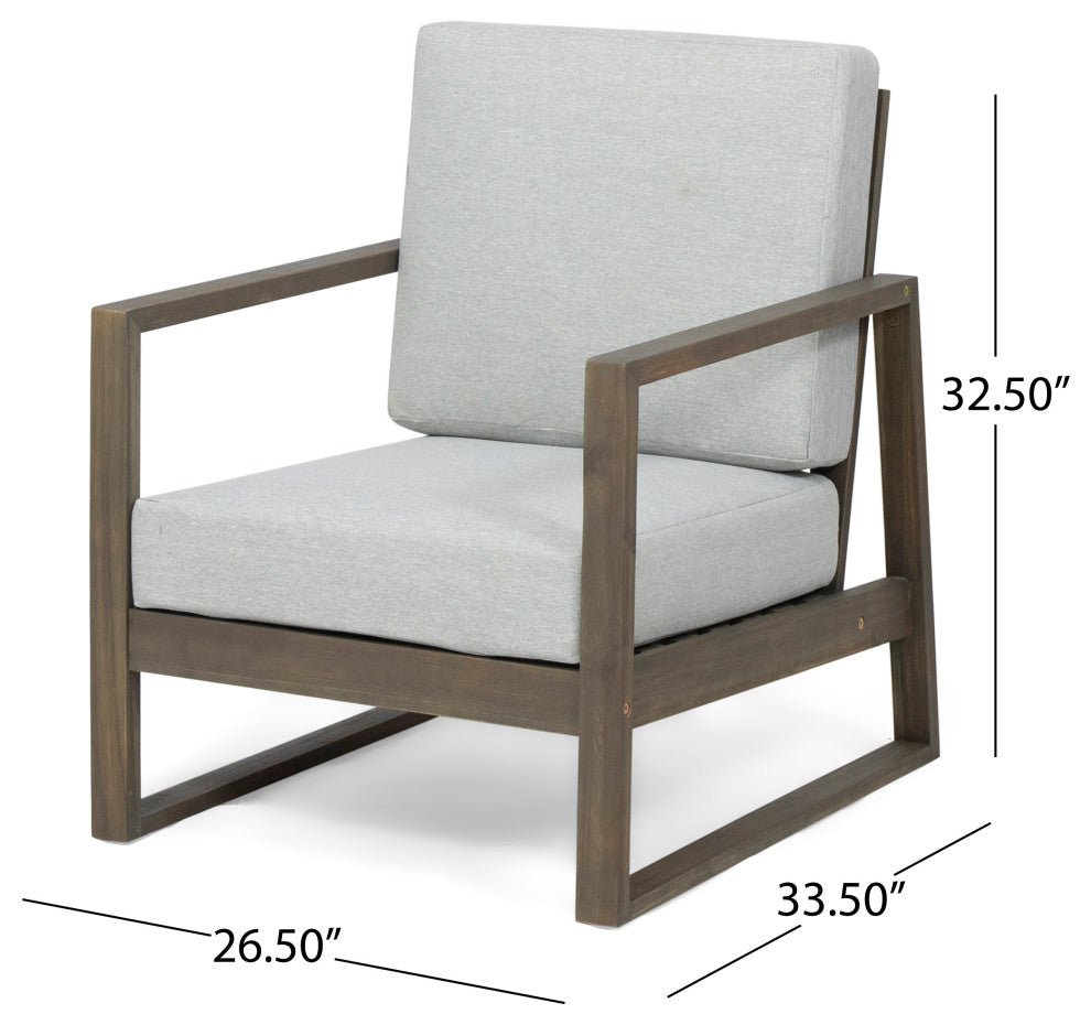 Silla Outdoor Acacia Wood Club Chair with Cushion, Gray/Light Gray