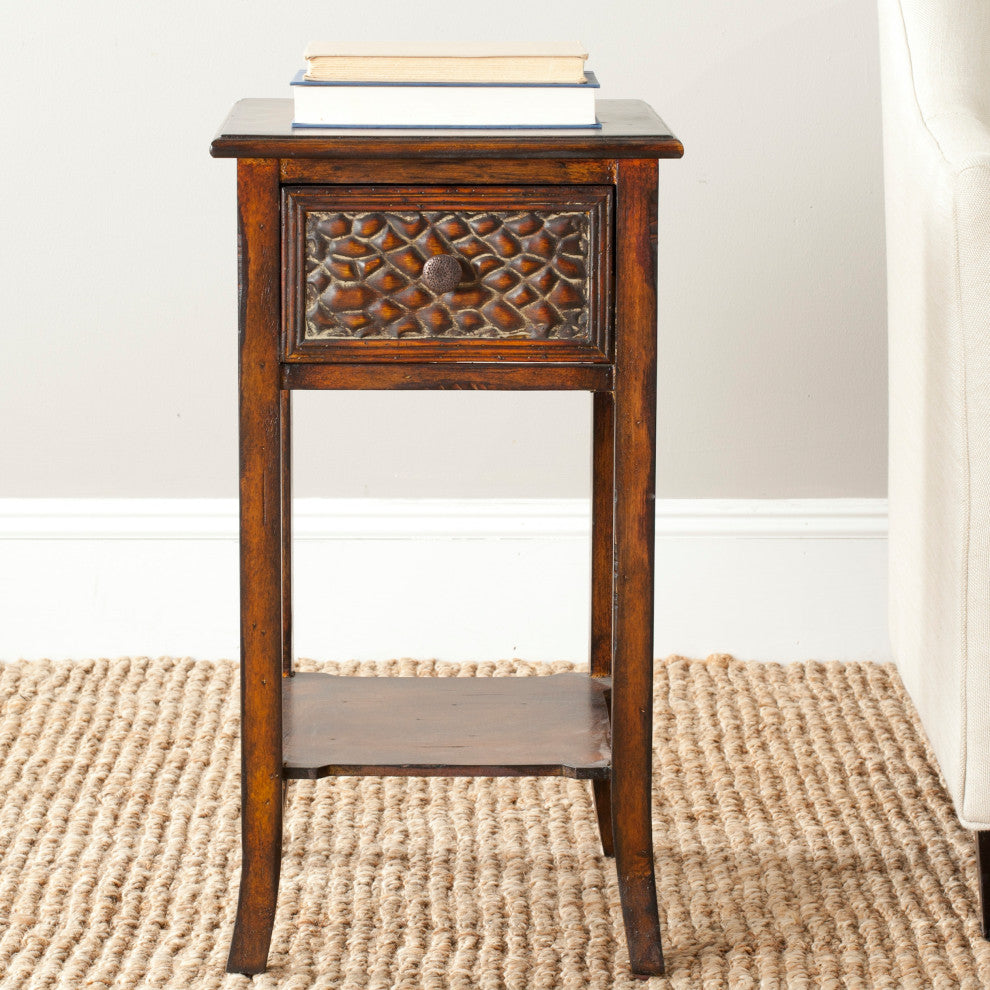 Safavieh Ernest End Table With Storage Drawer, Dark Brown