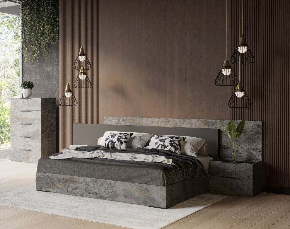 Nova Domus Ferrara Modern Volcano Oxide Grey Bed + Nightstands, Eastern King