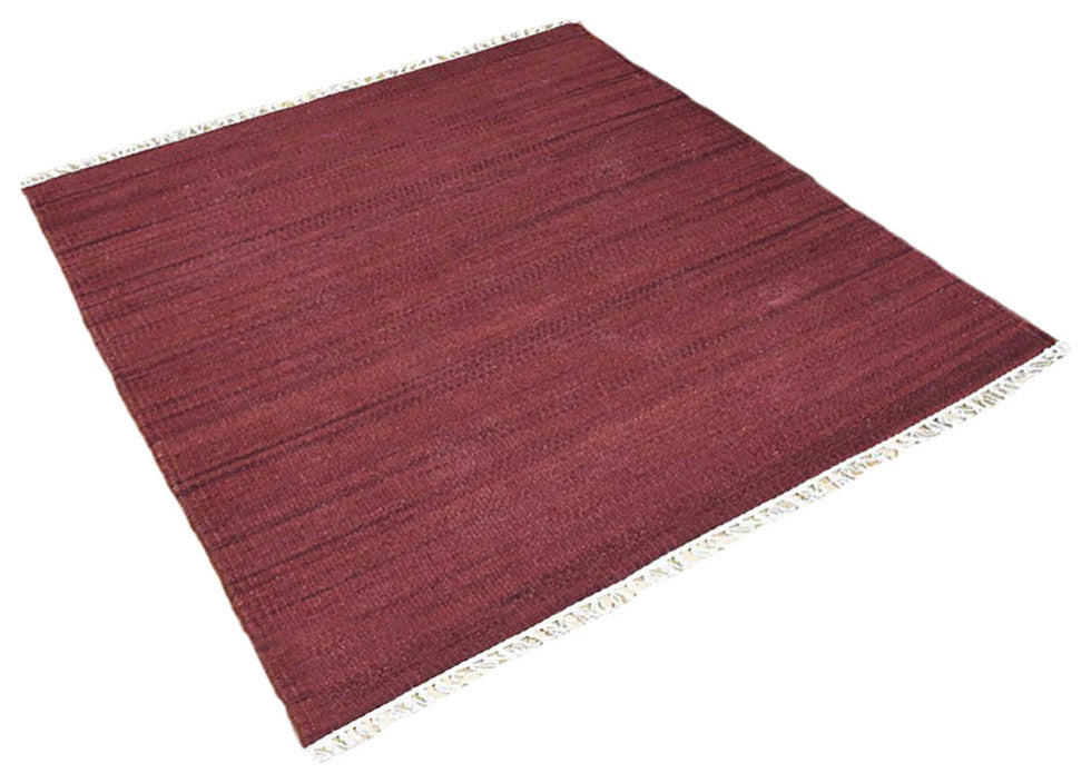 HAND WOVEN FLAT WEAVE KILIM WOOL ECO-FRIENDLY AREA RUGS-Solid,Dark Red