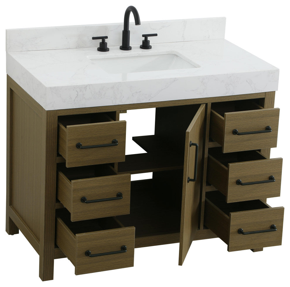 Home Living 42" Single Bathroom Vanity, Chestnut Brown With Backsplash