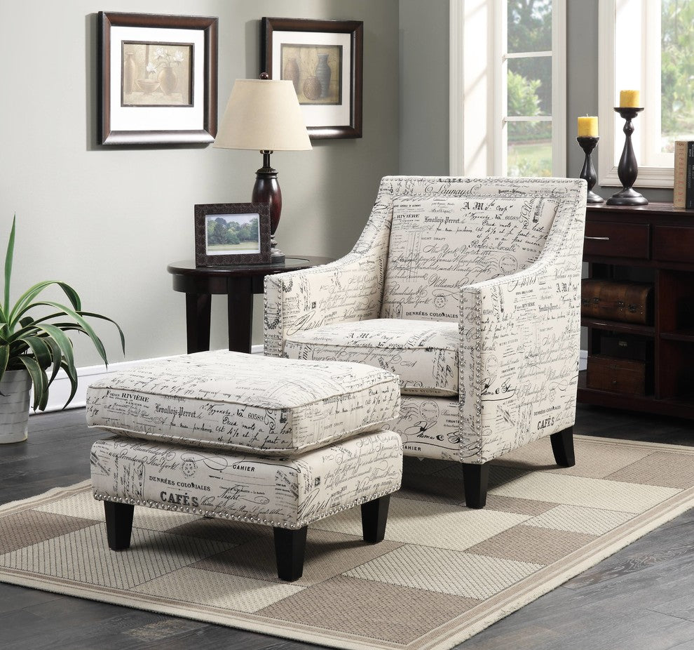 Emery Chair and Ottoman, French Script