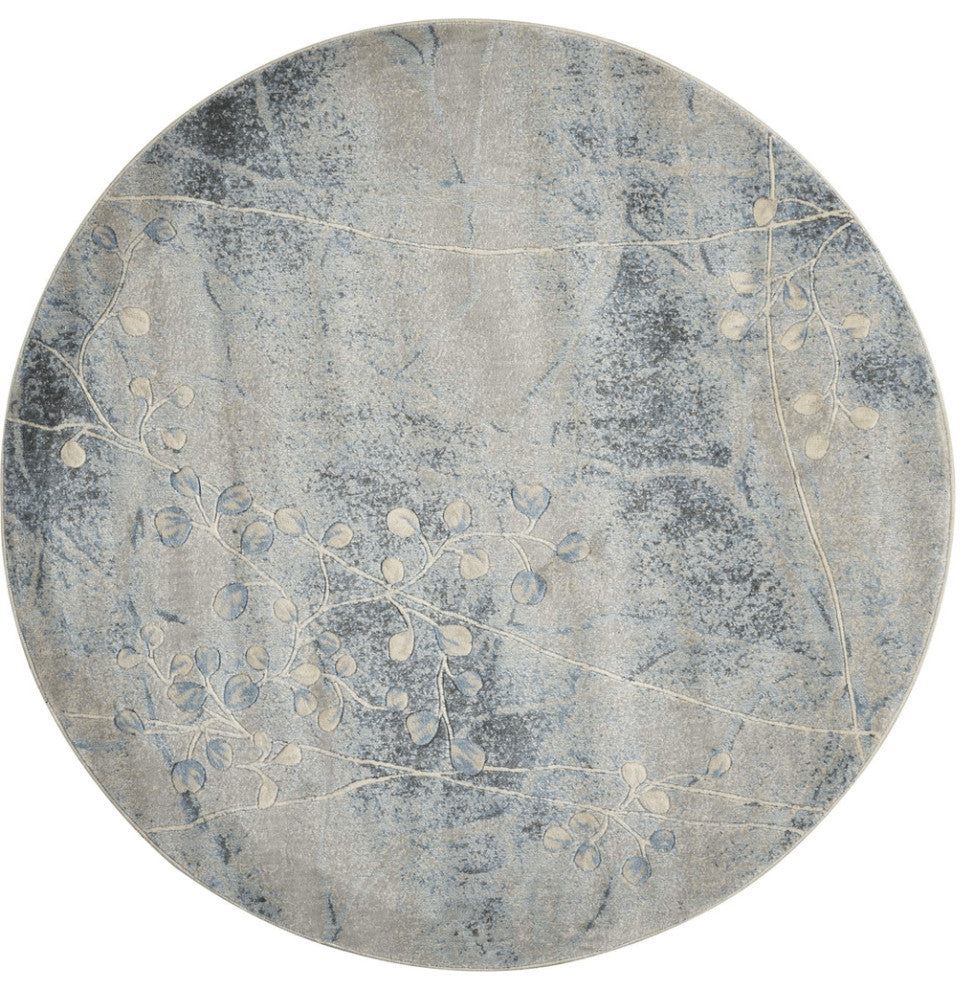 6' Blue Round Floral Power Loom Area Rug