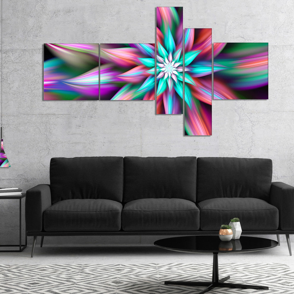 Dance of Multi Color Exotic Flower, Floral Canvas Art Print, 60"x32", 5 panels
