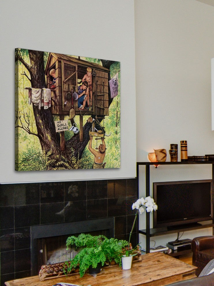 "No Girls Allowed" Painting Print on Canvas by Stevan Dohanos