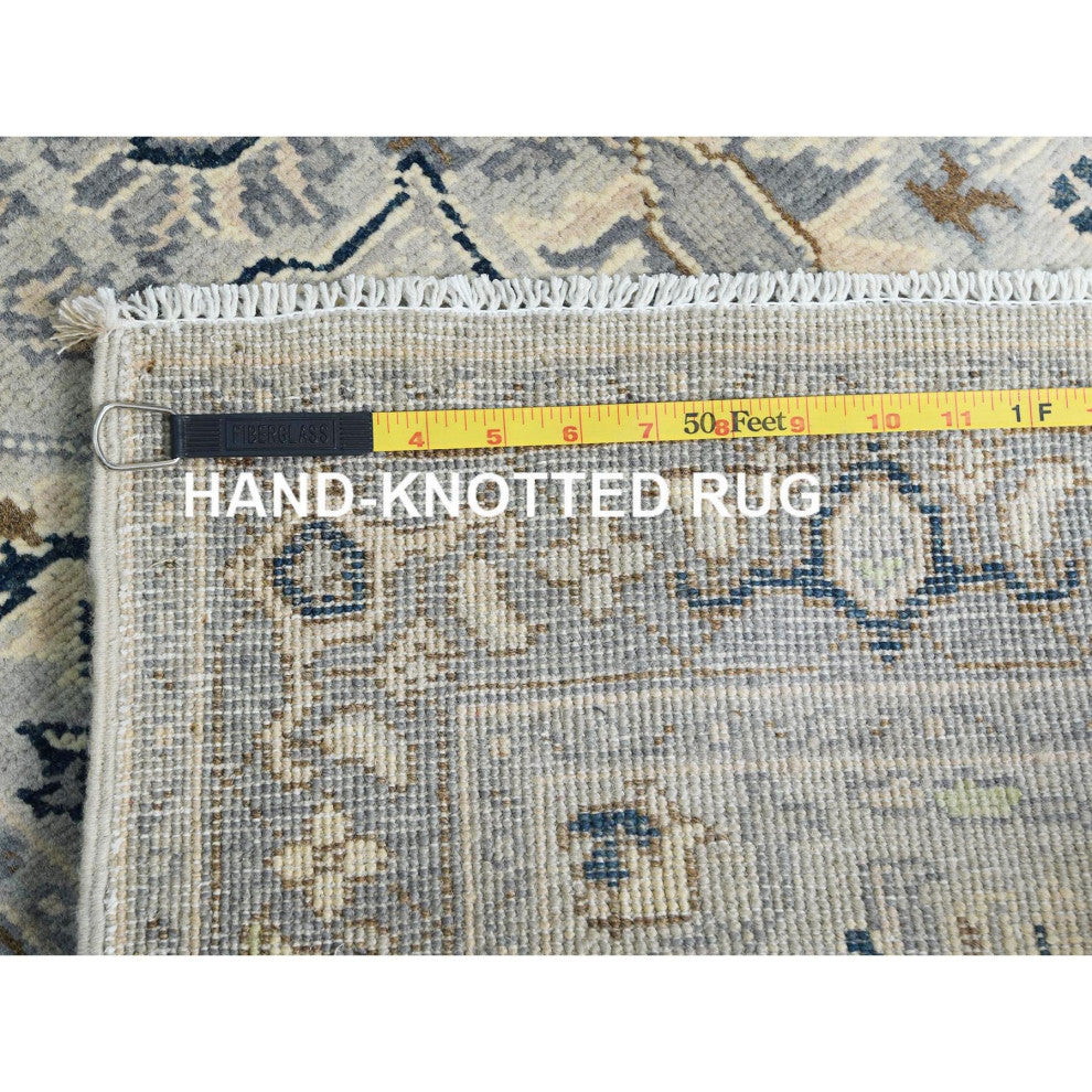 Beige Afghan Peshawar Heriz Wool Hand Knotted Oriental Rug, 2'10"x4'10"