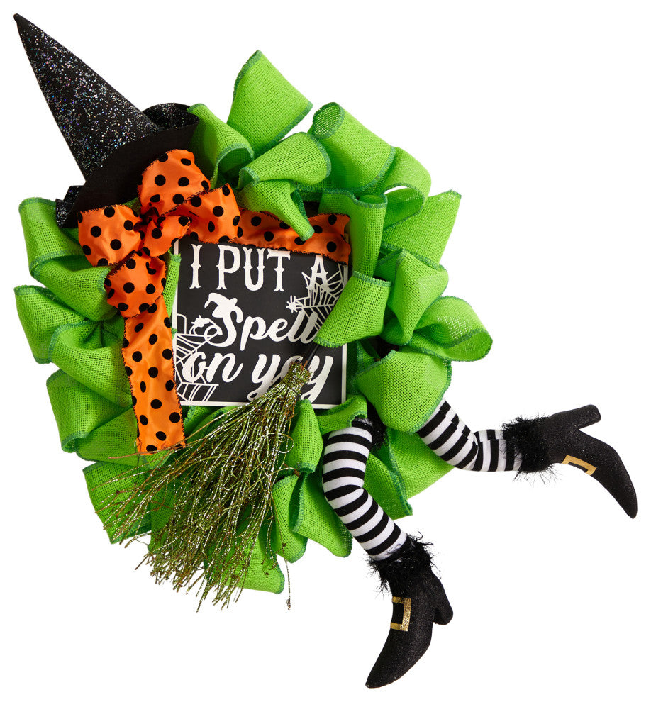26" Halloween Witch Broom and Hat Mesh Wreath