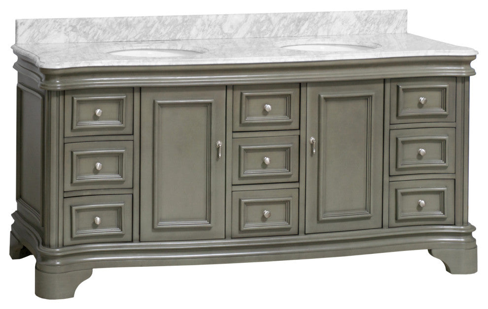 Katherine 72" Bathroom Vanity, Weathered Gray, Carrara Marble