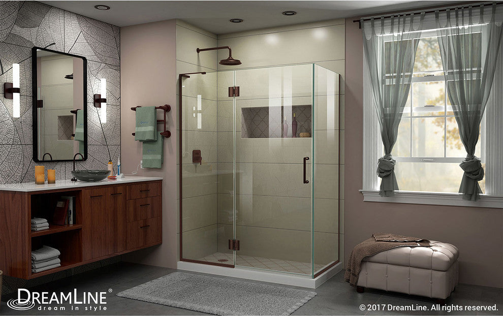 Unidoor-X 47.38"x30"x72" Shower Enclosure, Oil Rubbed Bronze, Left-Wall Bracket