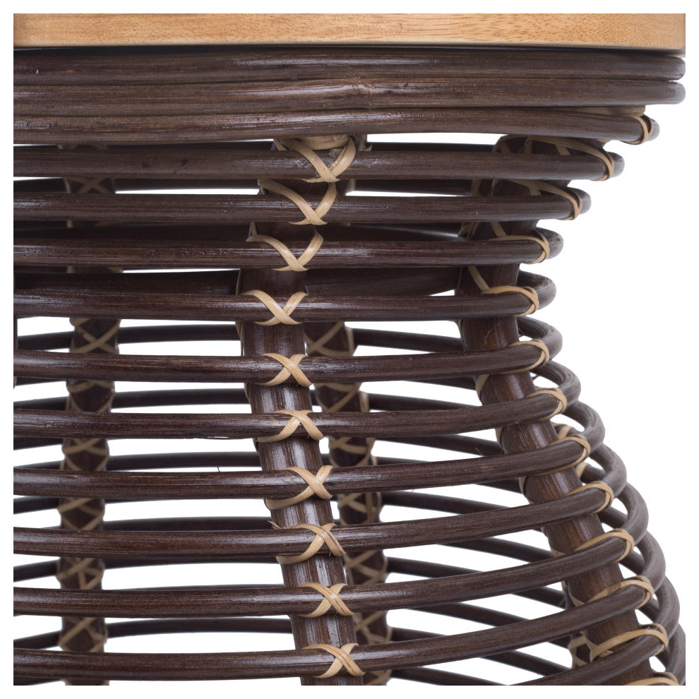 Quito Rattan Side/ End Table  w/ Wood Top, Paloma Brown
