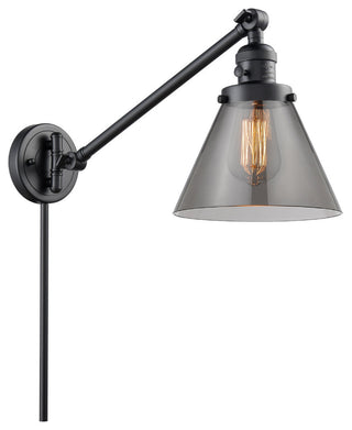 Large Cone 1-Light LED Swing Arm Light, Matte Black, Glass: Smoked