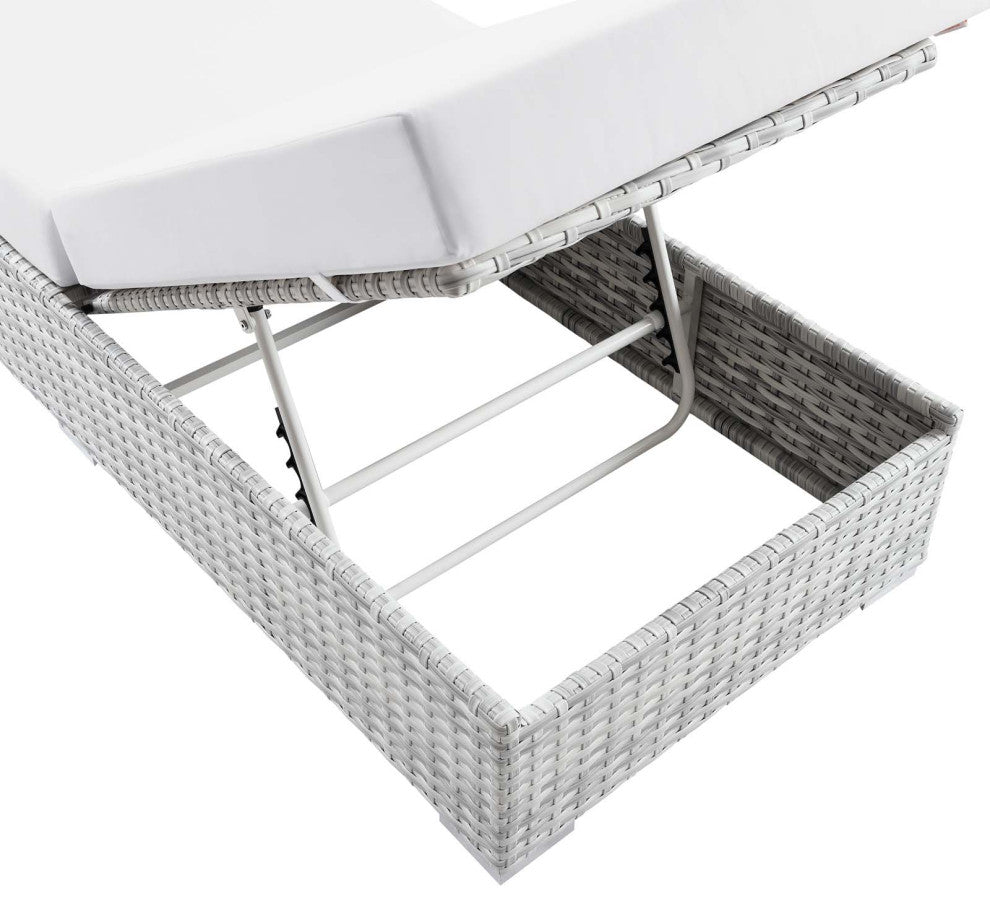 Lounge Chair Chaise, Rattan, Wicker, Gray White, Modern, Outdoor Patio Cafe