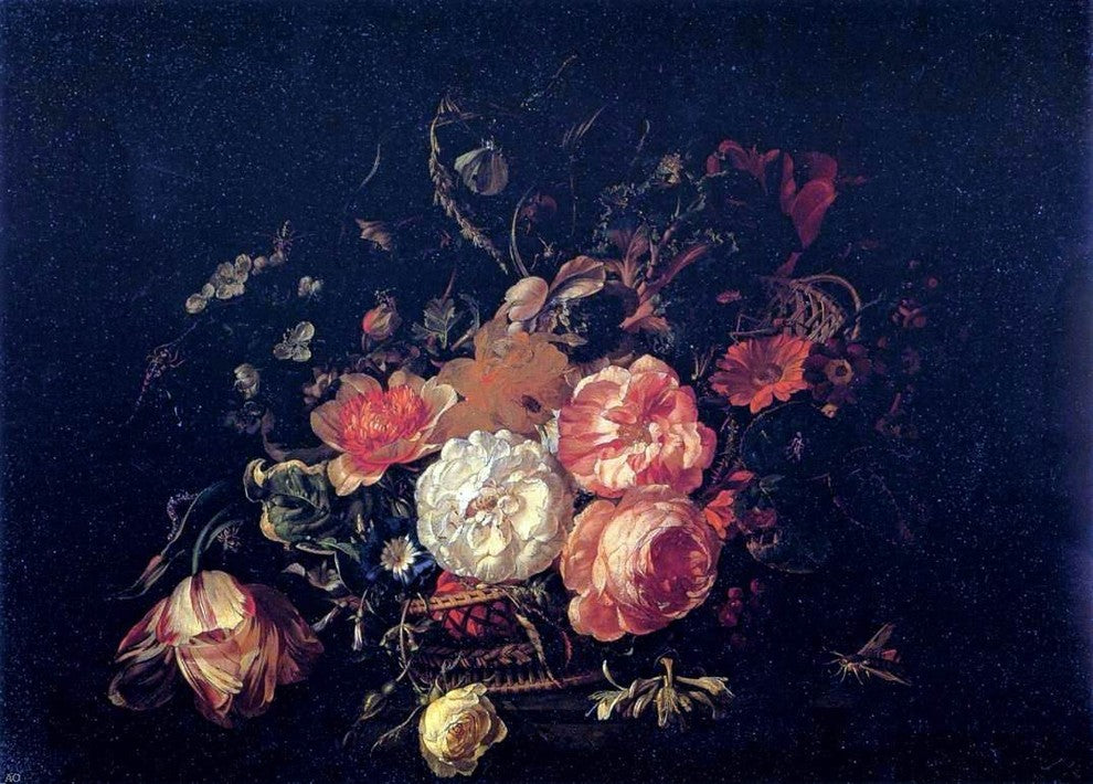 Rachel Ruysch Basket of Flowers, 18"x27" Wall Decal Print