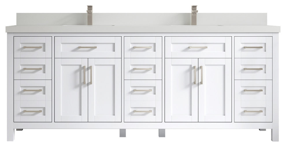 Cambridge 84 Double Sink Bath Vanity in White 2" White Quartz