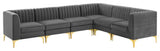Triumph Channel Tufted Performance Velvet 6-Piece Sectional Sofa - Gray