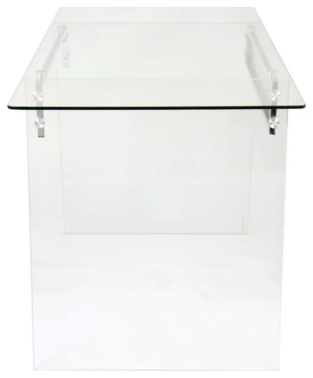 Contemporary Desk, Clear Tempered Glass Construction & Stainless Steel Accents