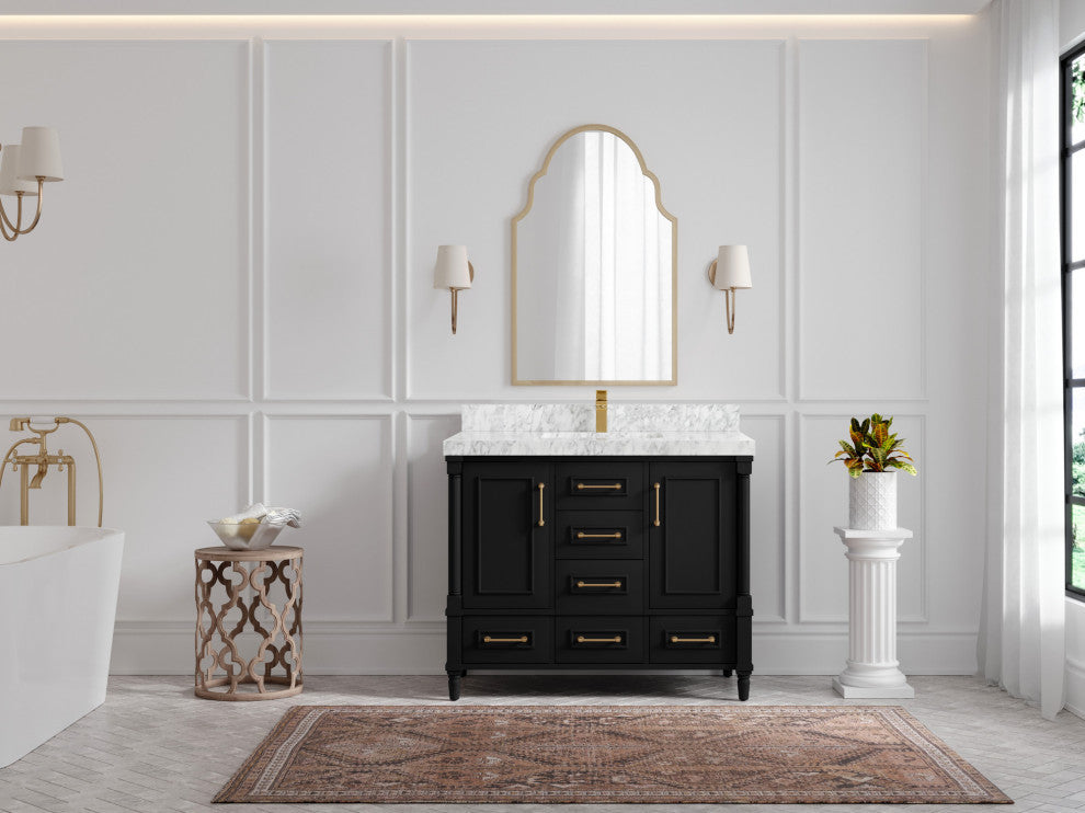 Aberdeen 42 Single Sink Bath Vanity in Black 2" Carrara Marble