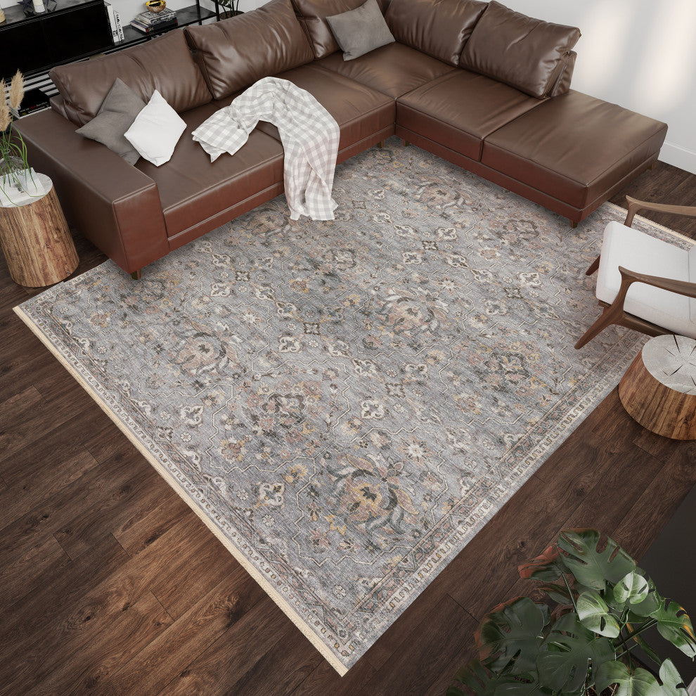 Indoor/Outdoor Marbella MB4 Silver Machine Washable 10' x 14' Rug