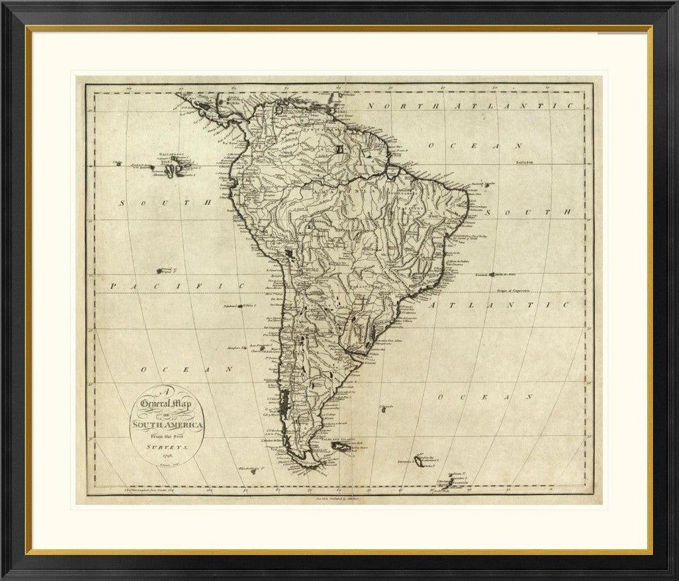 "Map of South America, 1796" Framed Digital Print by John Reid, 46x40"