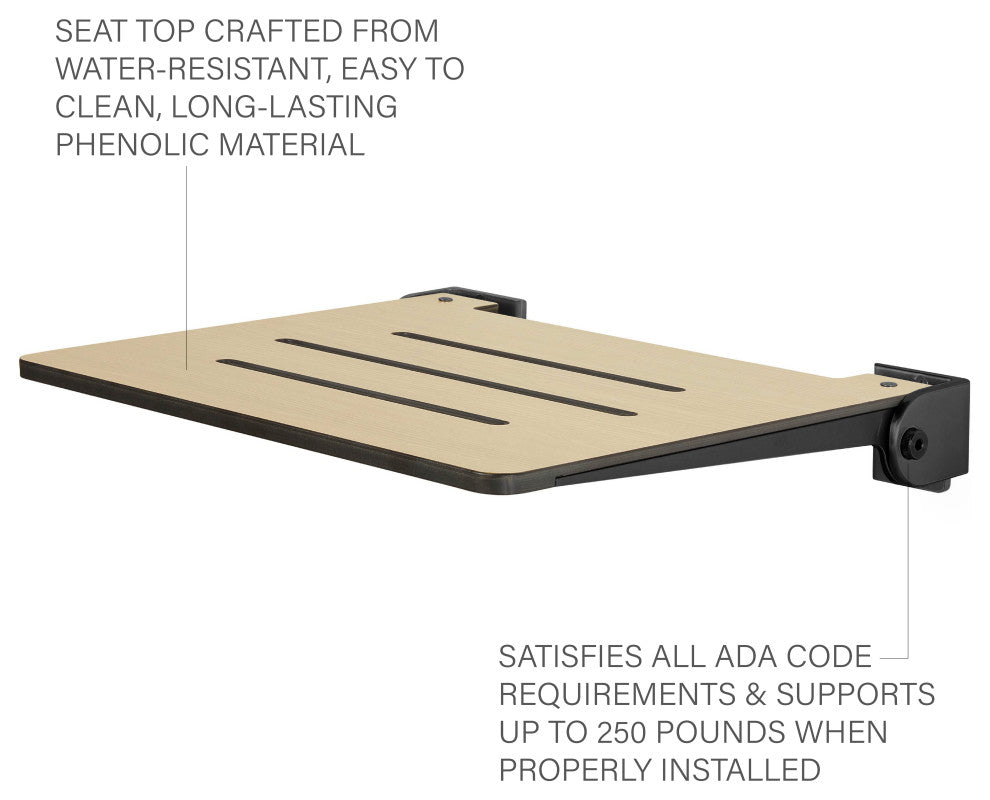 Seachrome SlimLine Folding Wall Mount Shower Seat, Urban Chic, Matte Black Frame